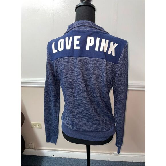 PINK Victoria’s Secret Navy Blue Half Zip Logo Jacket - Picture 2 of 3